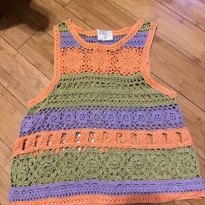 One Step Ahead Orange and Purple Crochet Top
